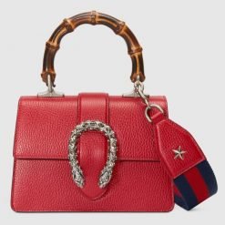 Red Dionysus Mini Bamboo Top Handle Bag