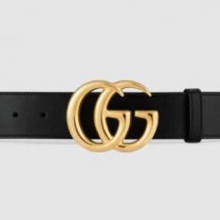 Leather belt with shiny double G buckle