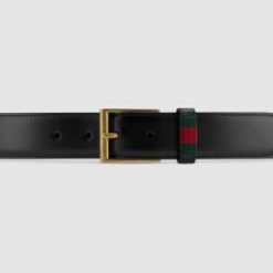 Leather belt with striped web detail