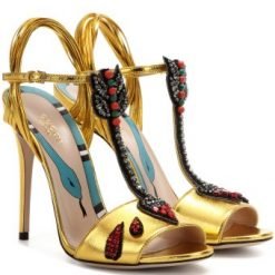 Gucci Crystal-embellished metallic leather sandals Gold