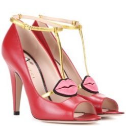 Gucci Molina Lips Leather sandals Red