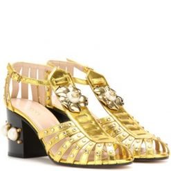 Gucci Embellished metallic leather sandals Gold