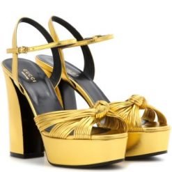 Gucci Metallic leather platform sandals Gold