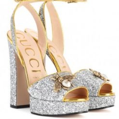 Gucci Embellished plateau glitter pumps Silver