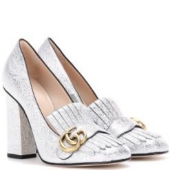 Gucci Metallic leather loafer 10.5cm pumps Silver