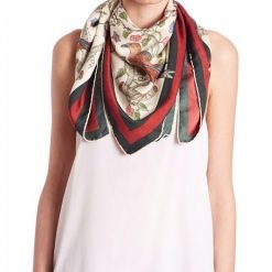 Gucci Condor-Print Silk Foulard Scarf Red-Multi