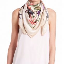 Gucci Floral-Print Silk Foulard Scarf Shell Pink