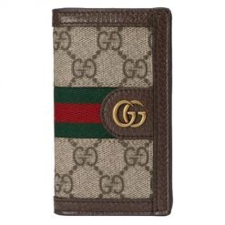 Ophidia GG card case Beige and ebony GG Supreme canvas
